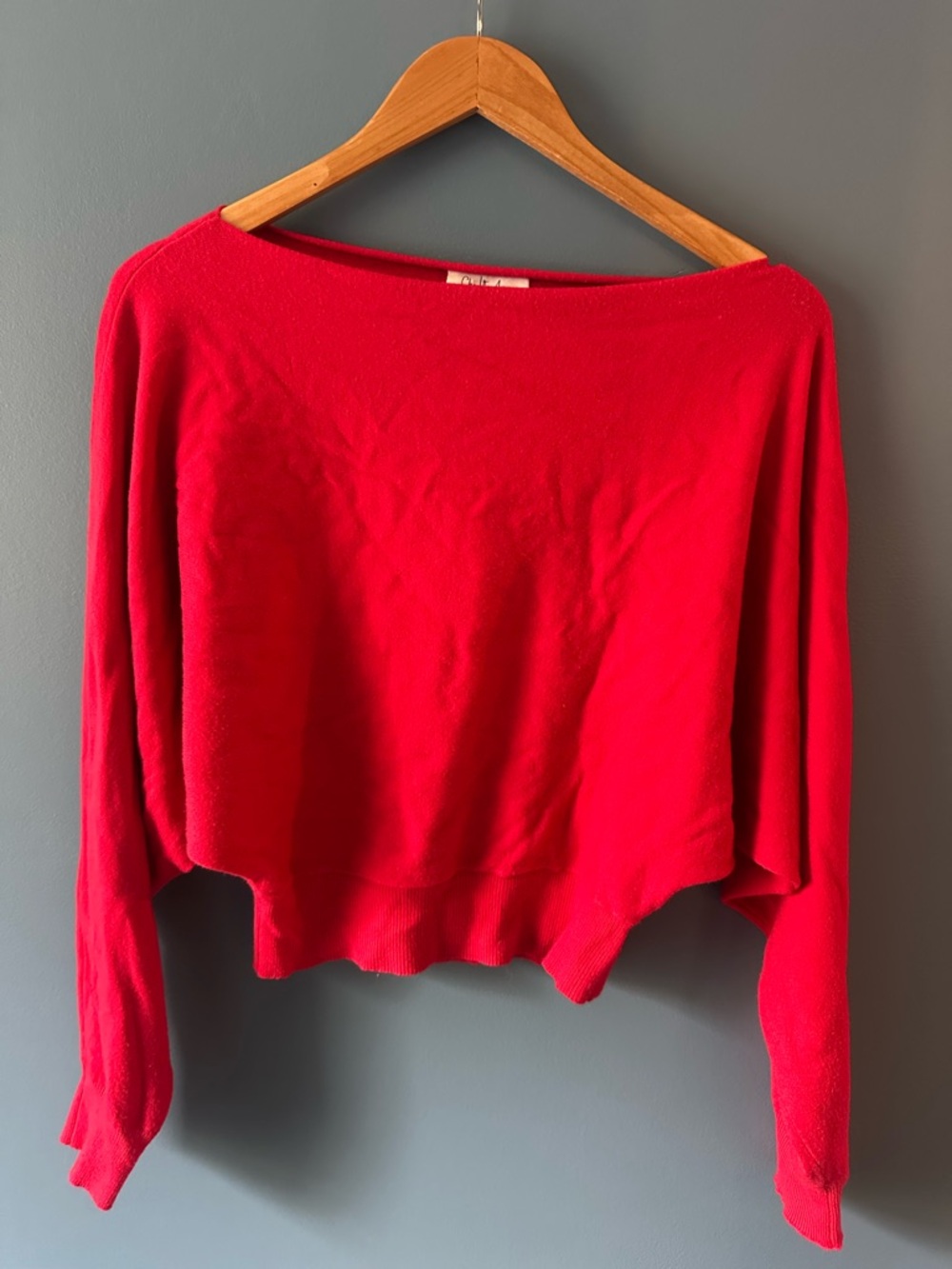 Red Boatneck Cropped Sweater